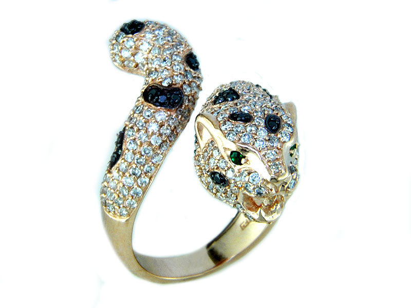 E.H. Collection Ring, Round Diamond 1.75 cttw, 2 Round Emerald 0.03 cttw, 14K Rose Gold