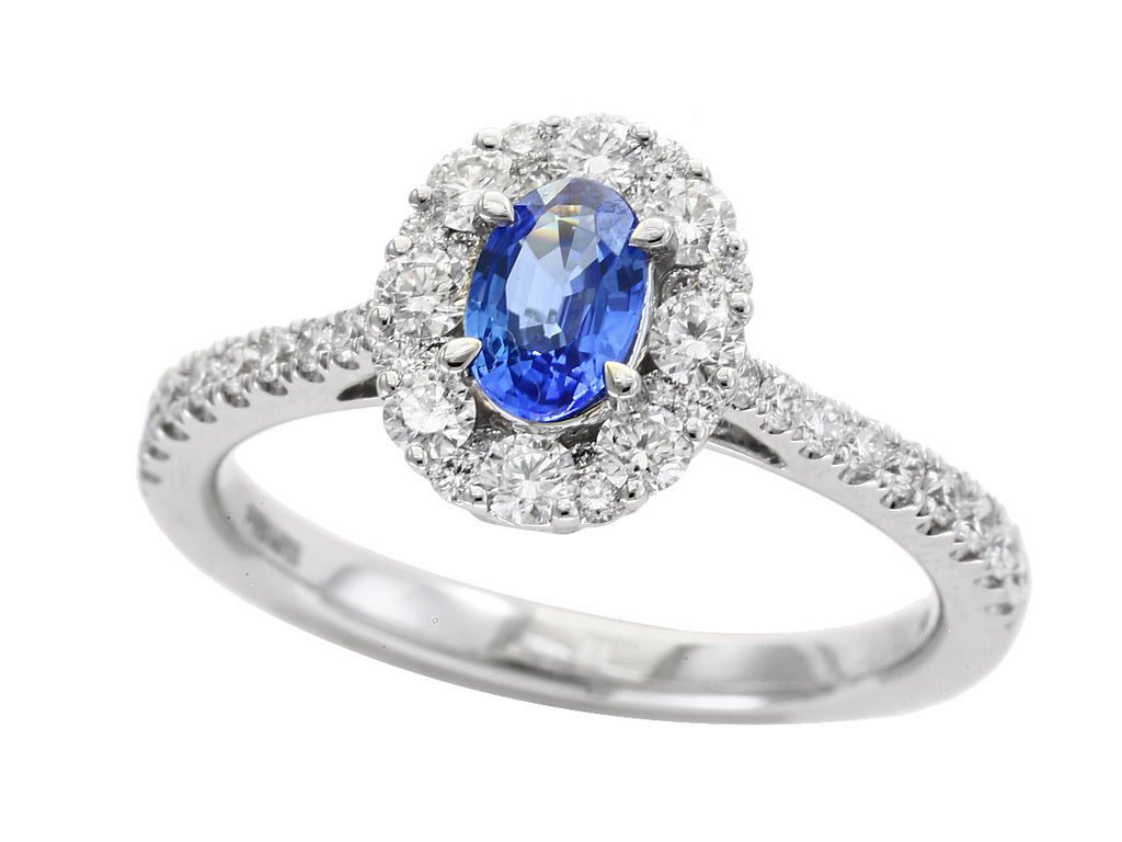 E.H. Collection Ring, Diamond 0.64ct H-I SI, Ceylon Sapphire 0.48ct, 18K White Gold