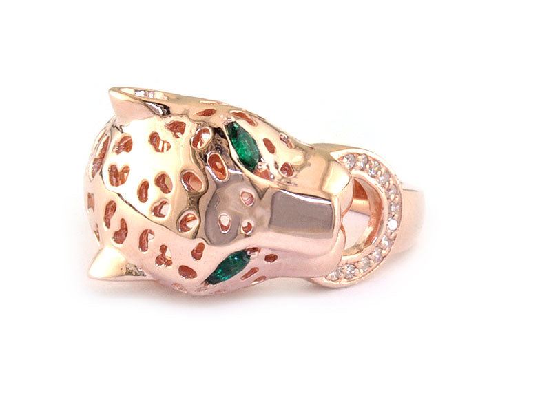 E.H. Collection Ring, 12 Round Diamond 0.06 cttw, 2 Round Emerald 0.11 cttw, 14K Rose Gold 