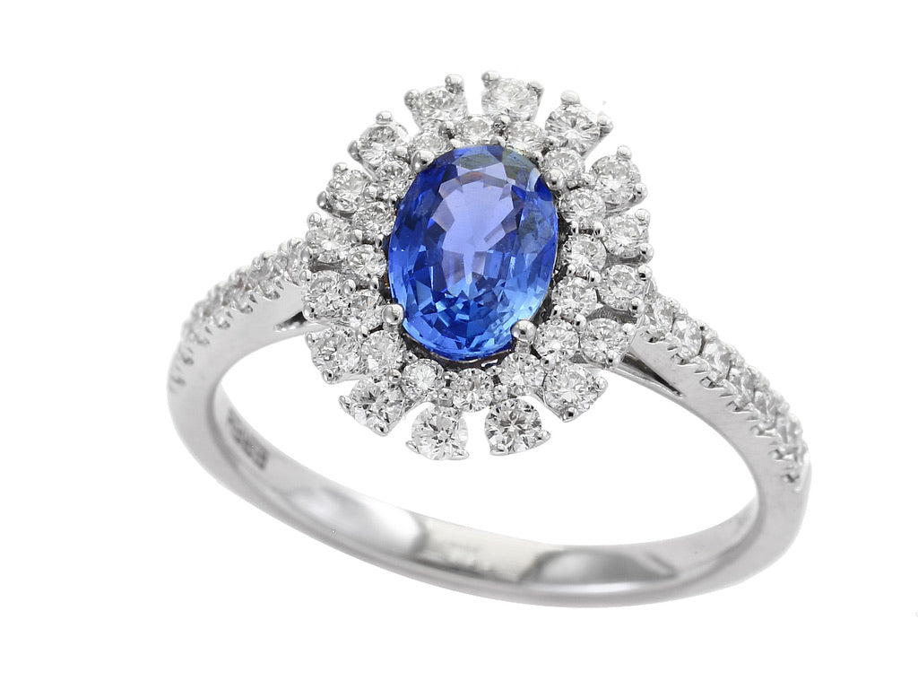 E.H. Collection Ring, Diamond 0.62ct H-I SI, Ceylon Sapphire 0.92ct, 18K White Gold