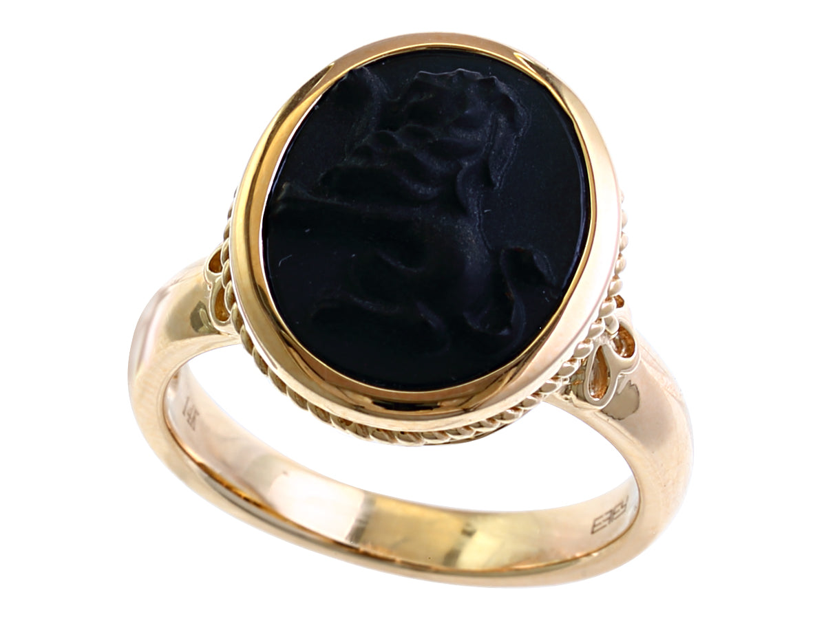 E.H. Collection Ring, Carved Onyx 3.15 ct, 14K Yellow Gold 