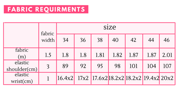 off shoulder top fabric requirments table