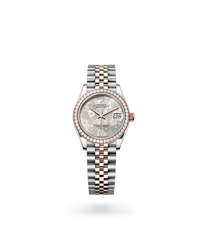 Datejust 31, Oyster, 31 mm, Oystersteel, Everose gold and diamonds Front Facing