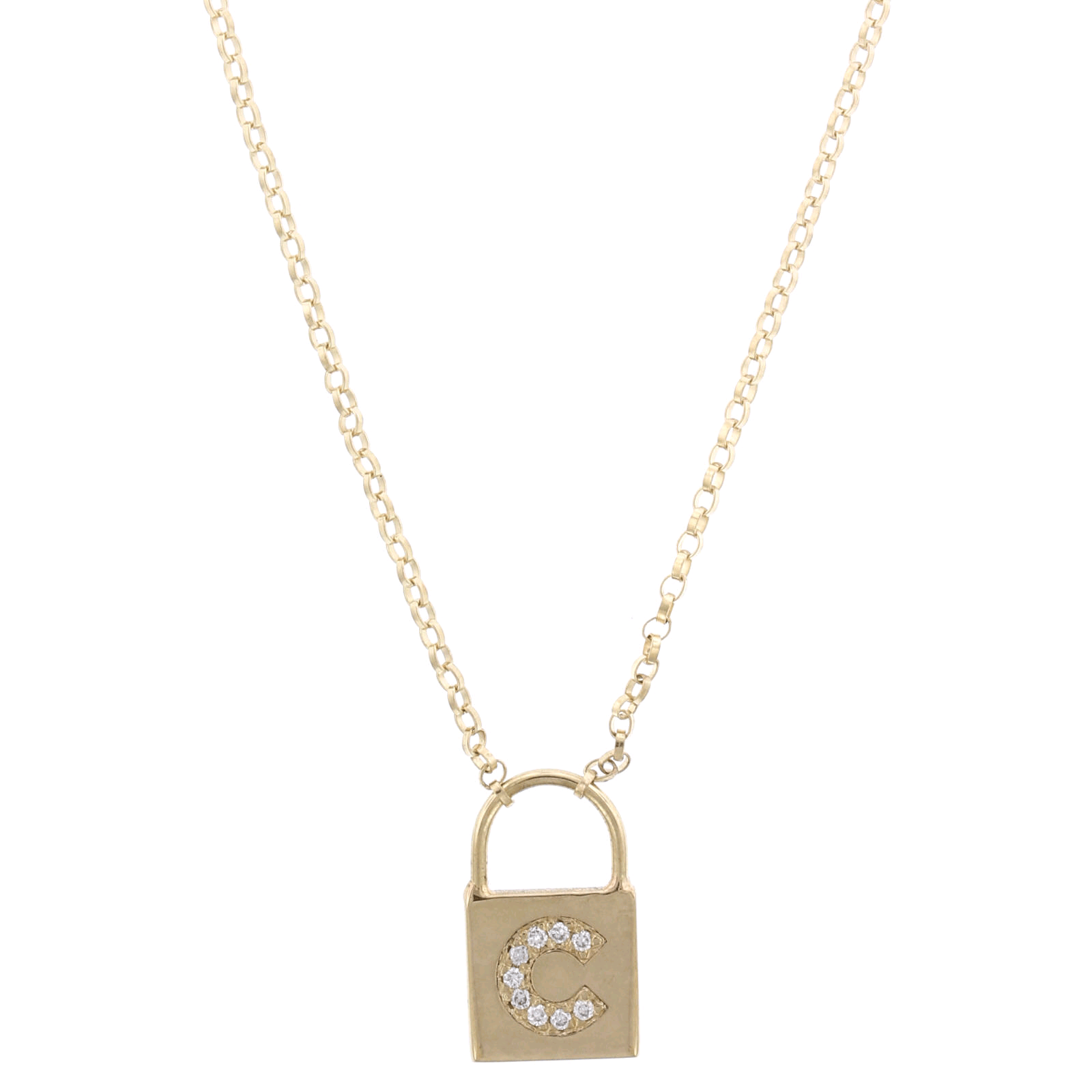 14K Gold Padlock Initial Necklace