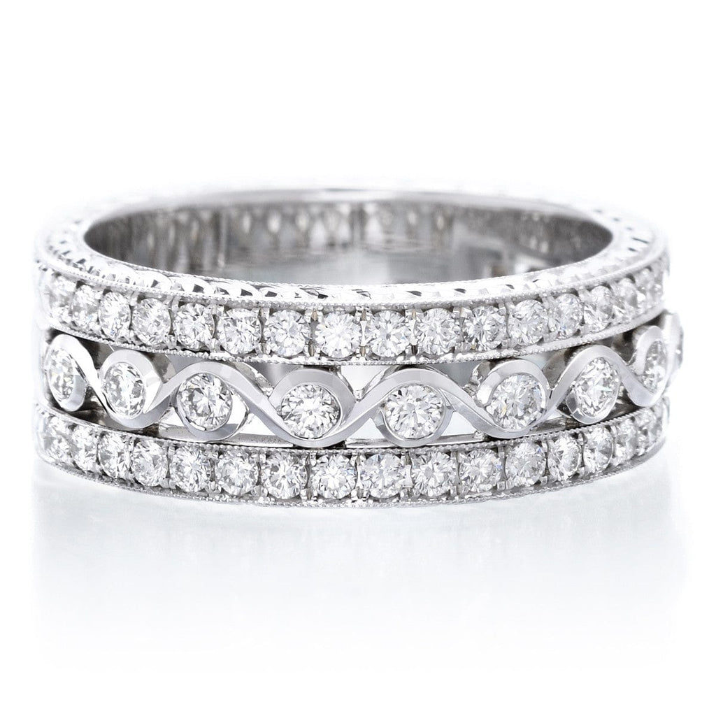 18K White Gold Three Row Diamond Ring | Long's Jewelers