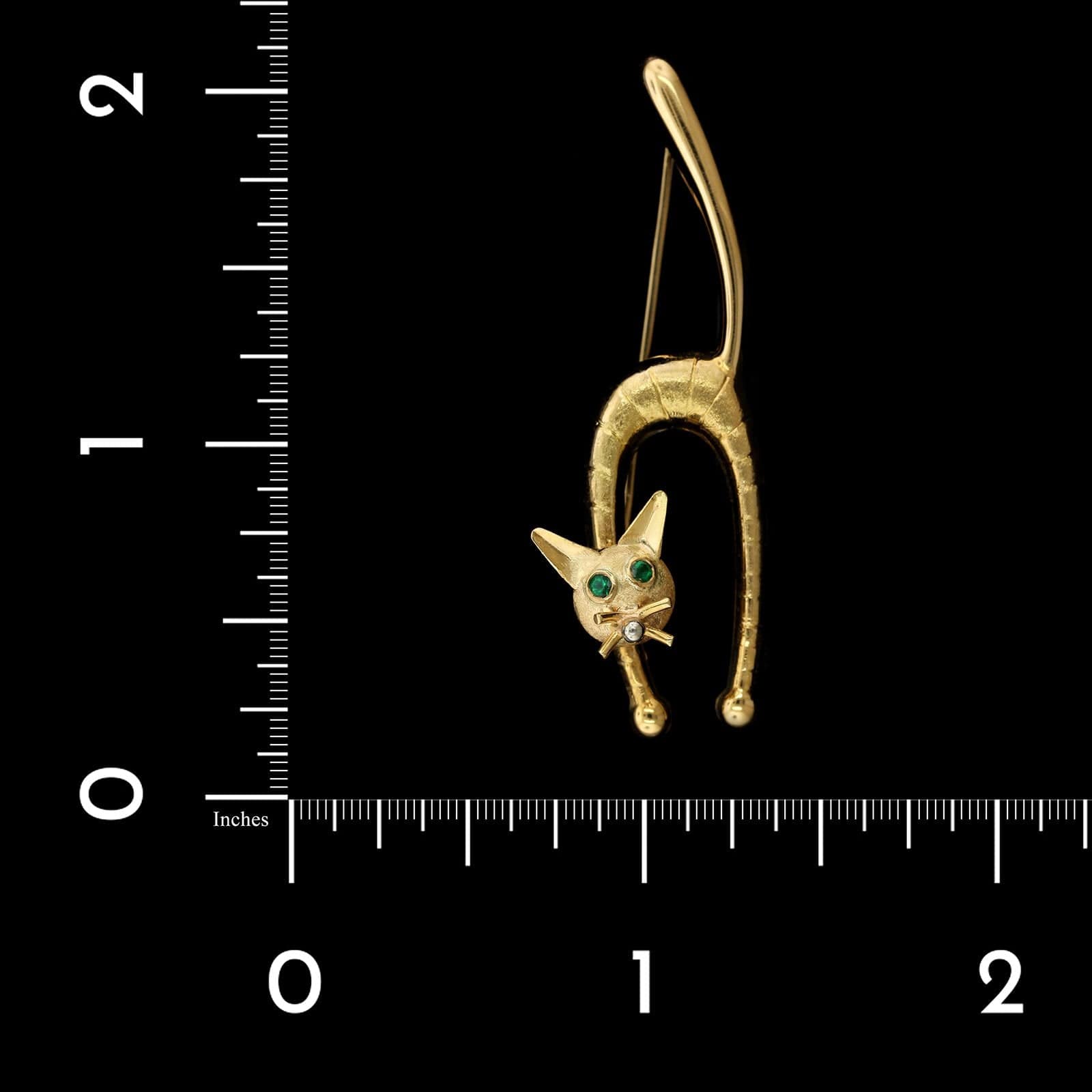 18K Yellow Gold Estate Cat Pin