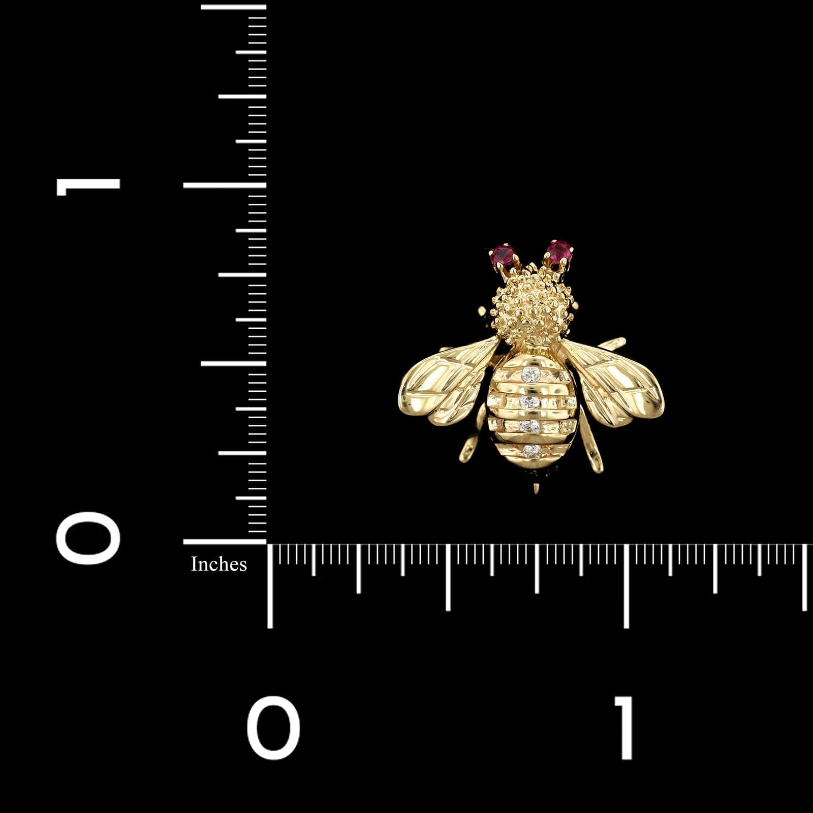 14K Yellow Gold Estate Ruby and Diamond Bee Pin