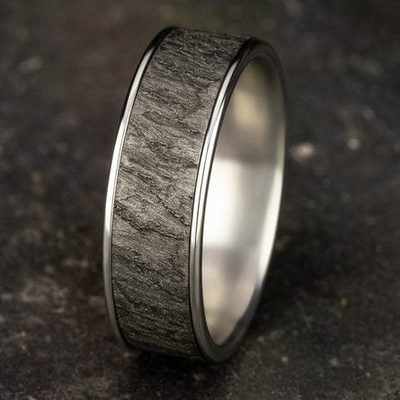 Grey Tantalum Lava Rock Center 14K White Gold Edge Band – Long's Jewelers