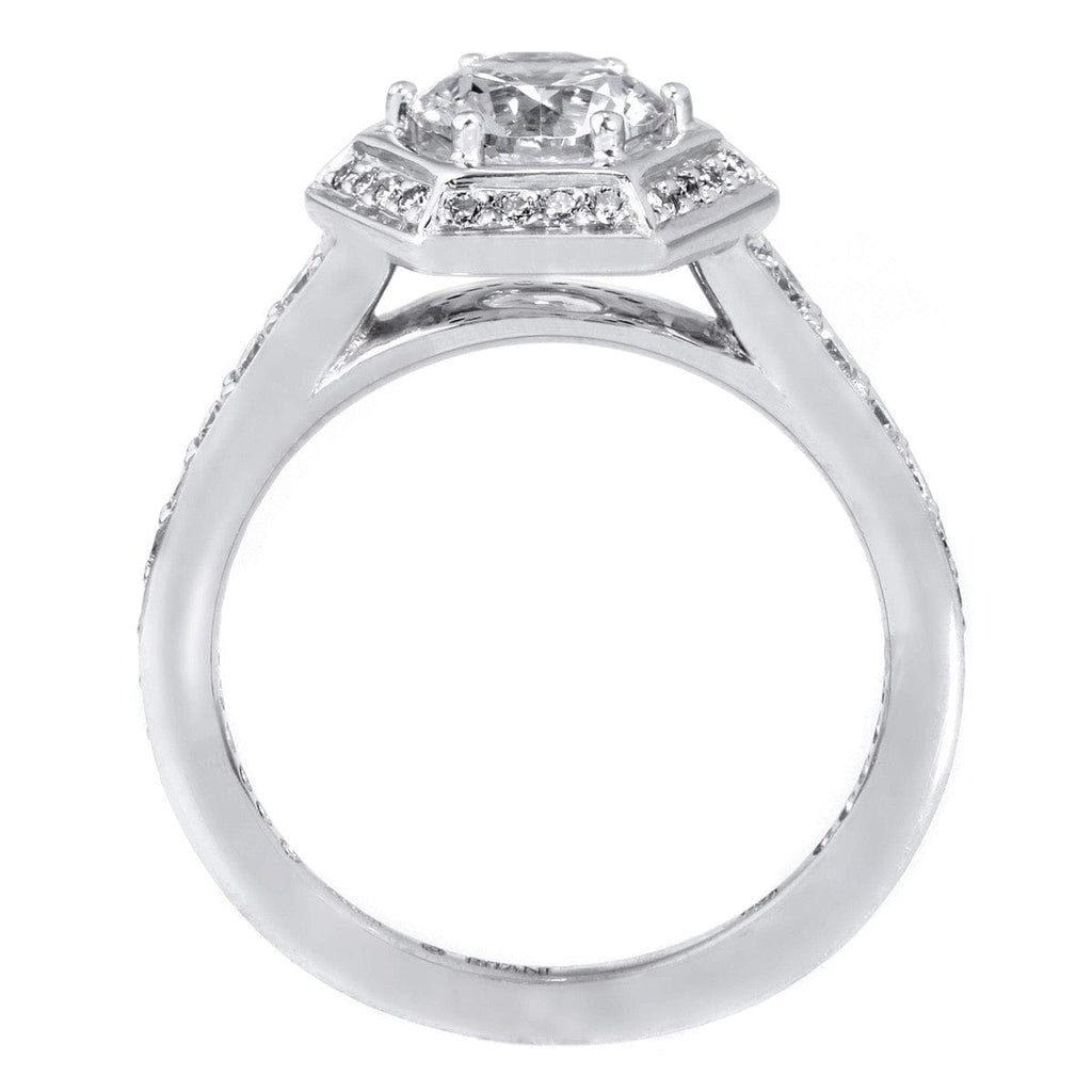Platinum Vintage Hexagonal Halo Vaulted Diamond Band Engagement Ring ...