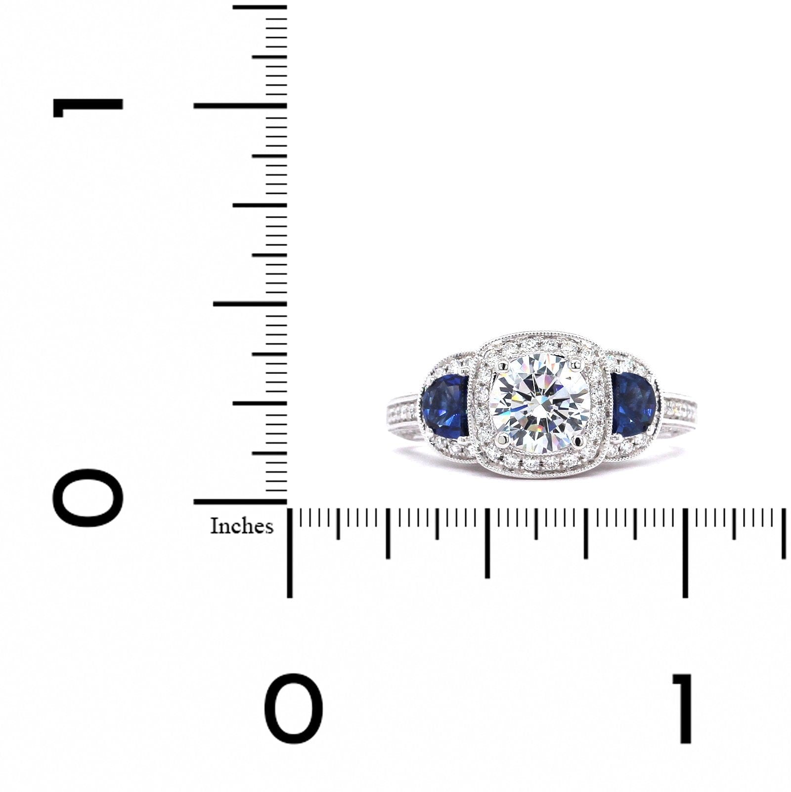 18K White Gold Diamond Halo and Sapphire Sides Engagement Ring Setting