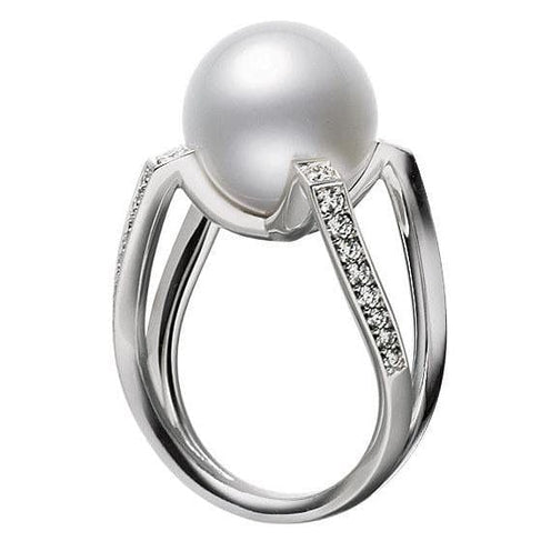 Mikimoto South Sea Pearl Rose Gold Diamond Flower Bypass Ring