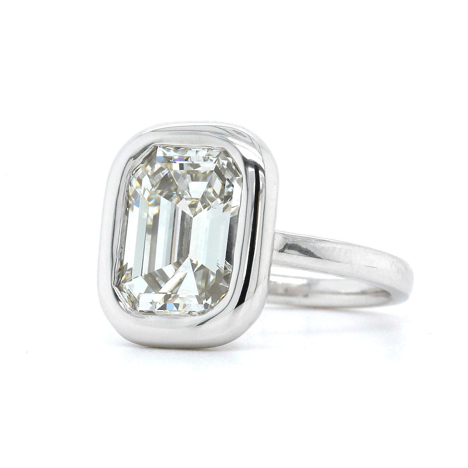 Platinum Emerald Cut Diamond Bezel Set Engagement Ring, Platinum, Long's Jewelers