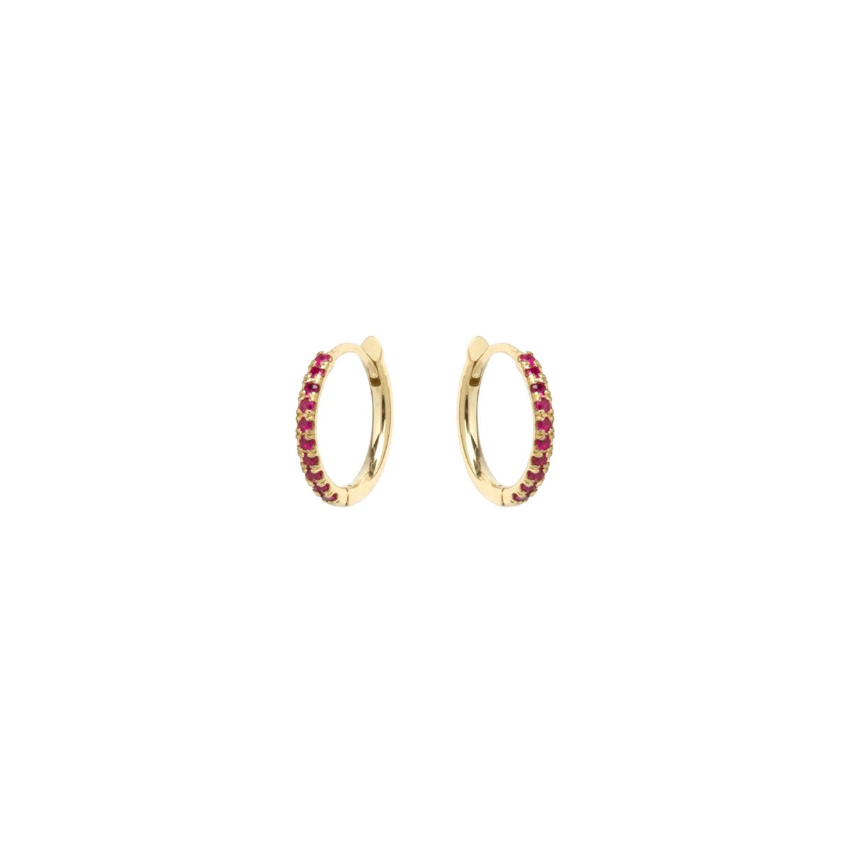 14K Yellwo Gold Pave Ruby Huggie Earrings