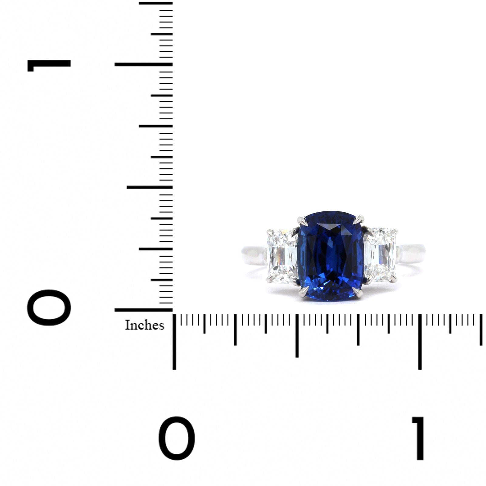 Platinum Cushion Sapphire Ring with Diamond Sides