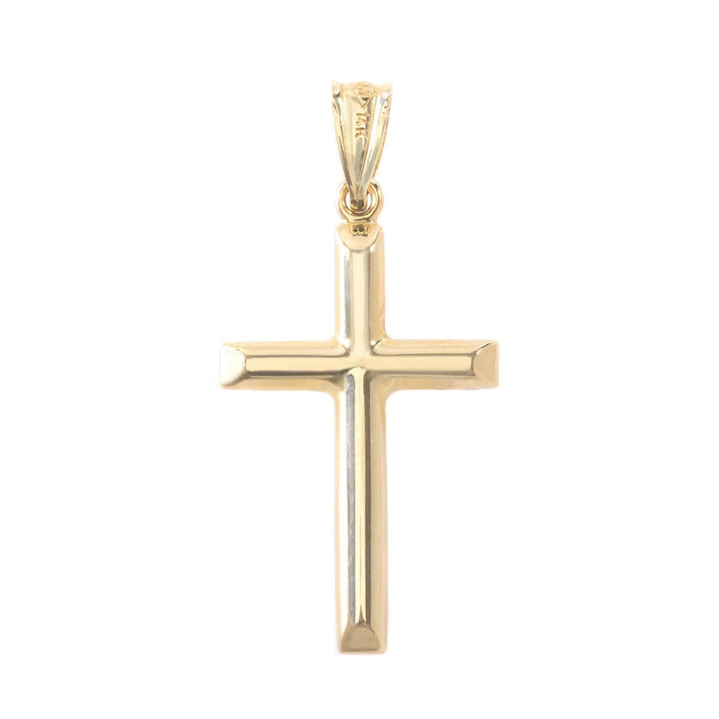 14K Yellow Gold Cross Pendant with Beveled Edge | Long's Jewelers