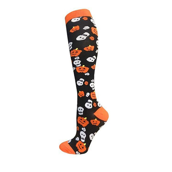 Pumpkin Skull Halloween Knee High Socks - Mad Socks Australia