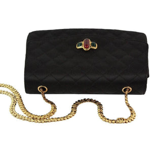 Vintage CHANEL 1990s Gripoix Strap Quilted Black Satin Purse – theREMODA
