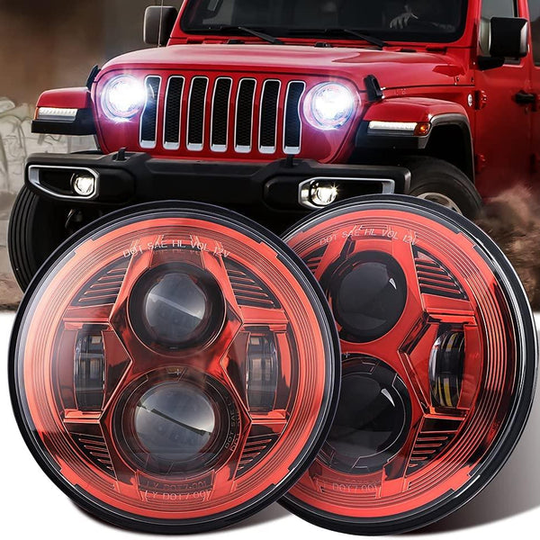LED Headlight 7 inch Red with projector for Jeep Wrangler
