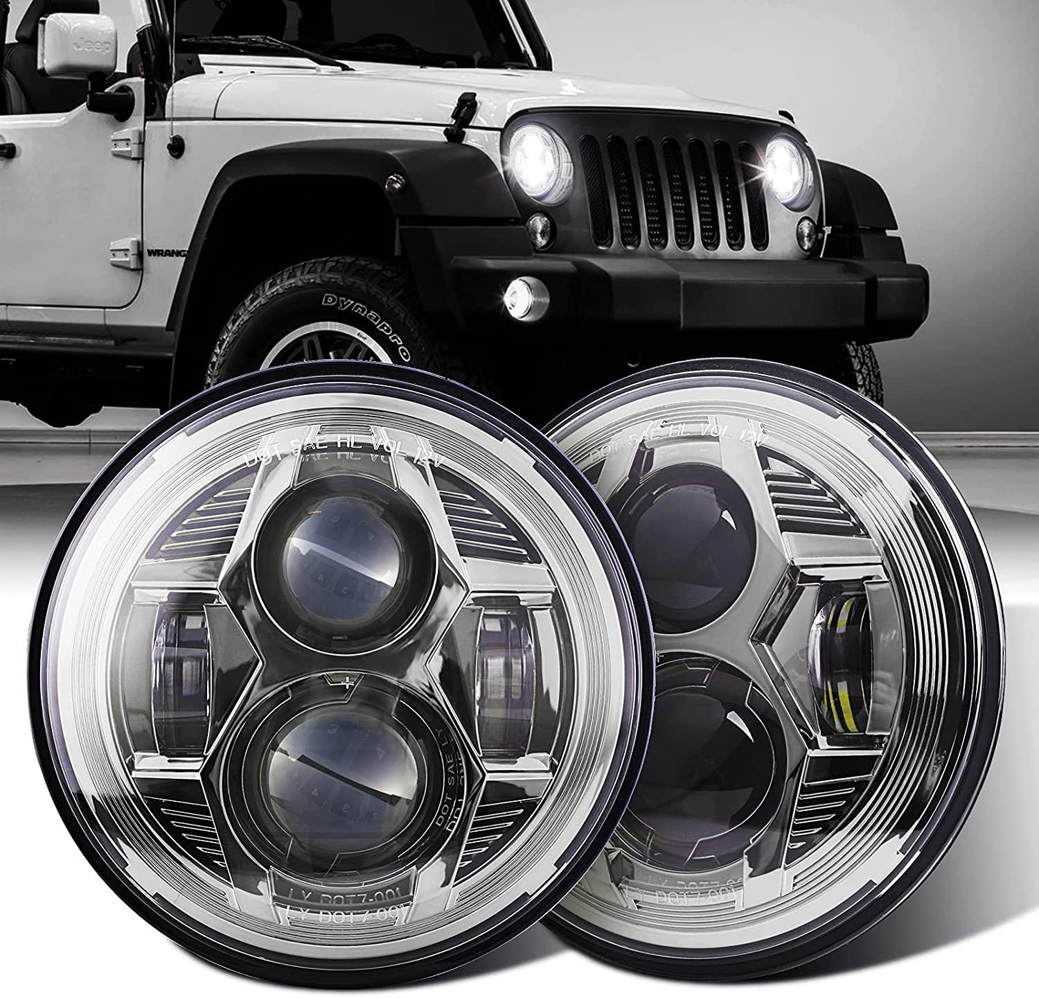 LED Headlight 7 inch Silver with projector for Jeep Wrangler