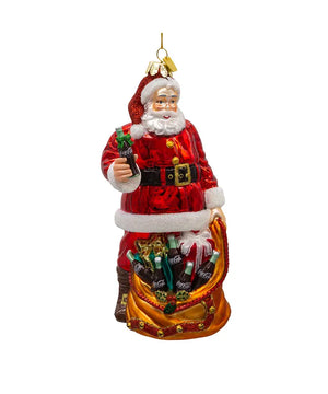 Coca-Cola Santa With Bag Glass Ornament - Mia's Christmas Gallery
