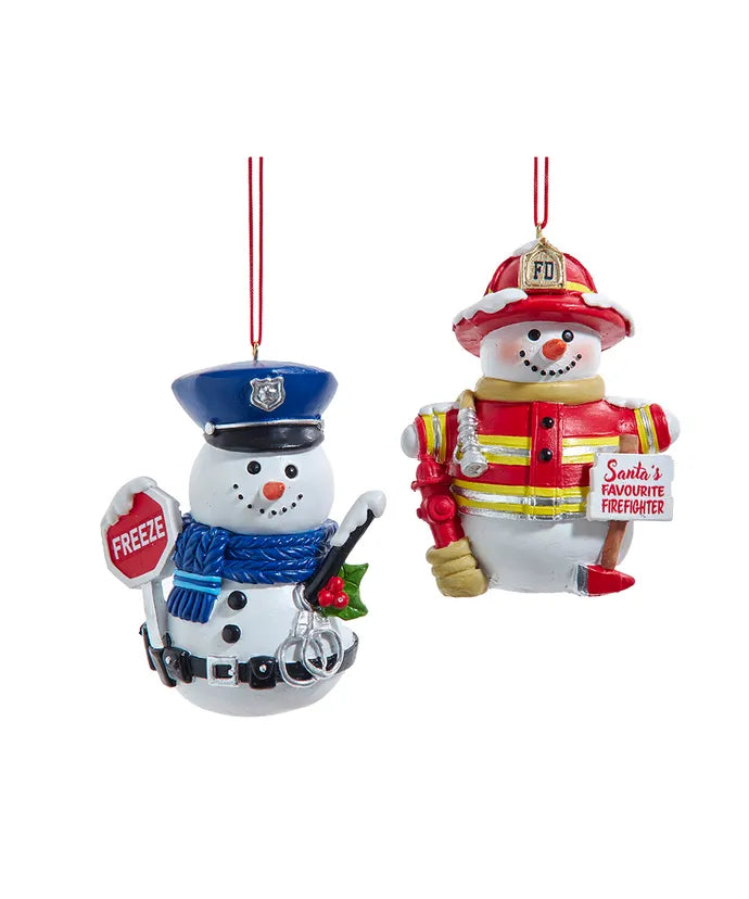 Police or Firefighter Snowman Ornament