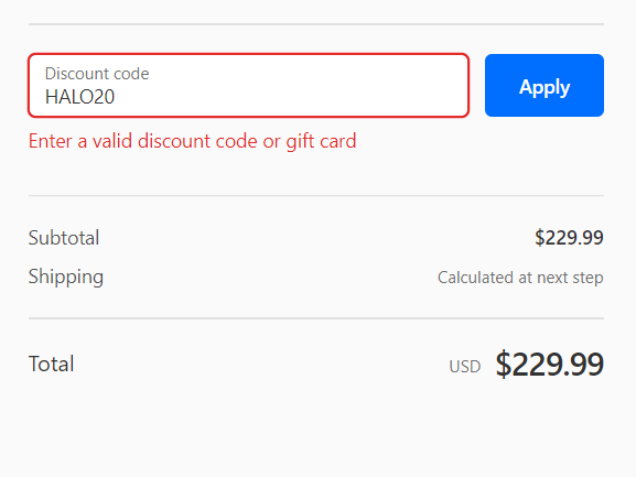 invalid coupon code on shopify checkout