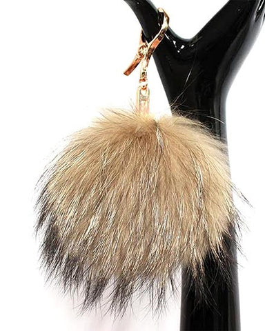 Fox Fur Pom-Pom Key Chain (Natural Ombre)
