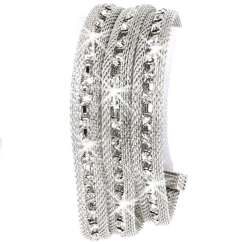 Triple Mesh Pave Crystal Rhinestone Tennis FLEX Bracelet