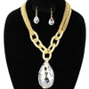 Crystal Tear Drop, Gold Satin Chain Link Necklace
