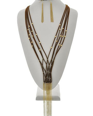 BoHo Brown Suede Gold Fringe Neckpiece