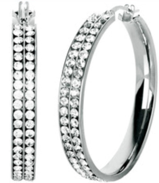 1.6"  2-Row Pave Crystal Hoop Earrings