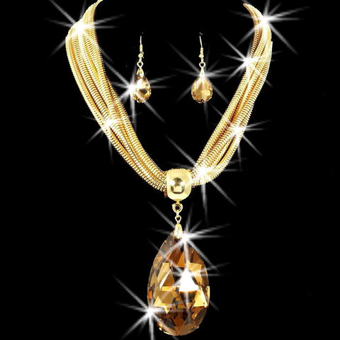 Gold Omega Chain - Crystal Teardrop Necklace
