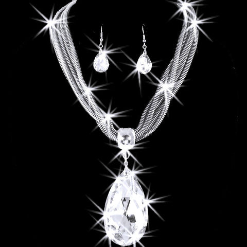 Silver Omega Chain - Crystal Teardrop Necklace