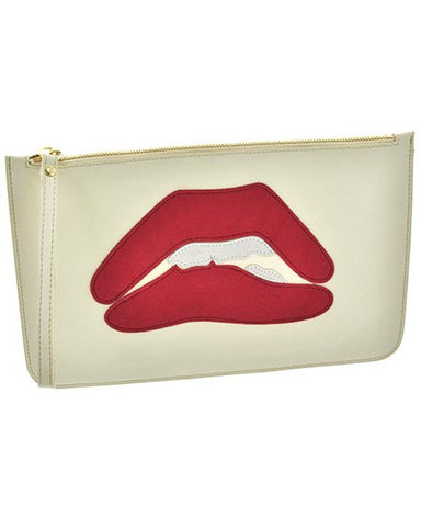 Red Lips Ivory Leather Clutch