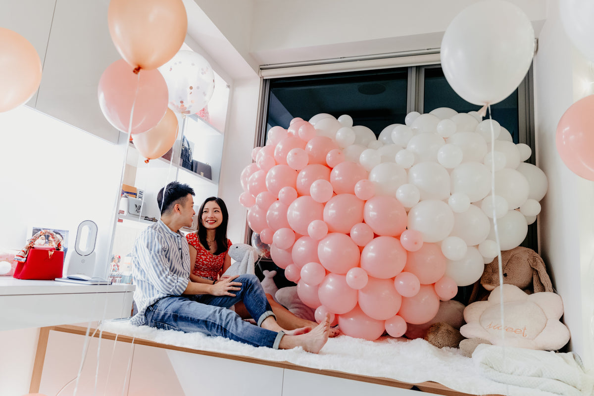 Romantic Home Proposal in Singapore with Giant Heartshape Balloon Sculpture by Style It Simply