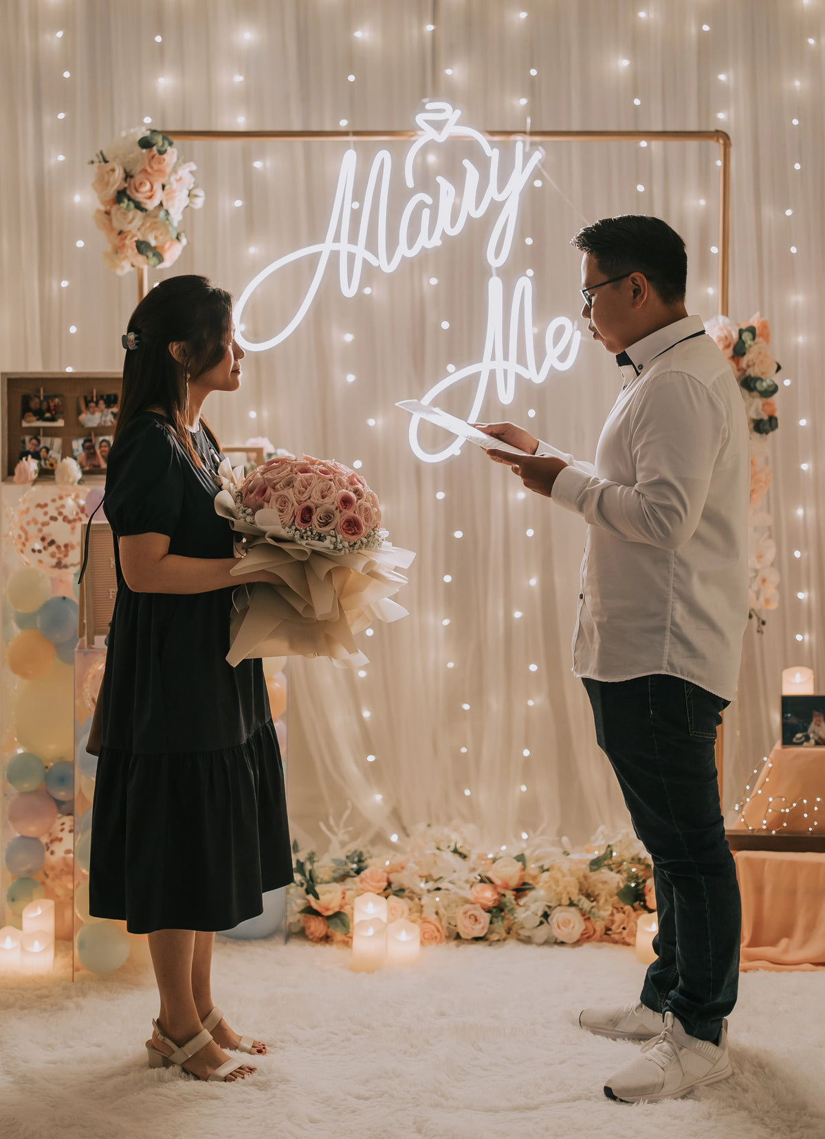 Romantic Proposal in Singapore with Giant Heartshape Balloon Sculpture at Haus of Feel's Indoor Studio by Style It Simply