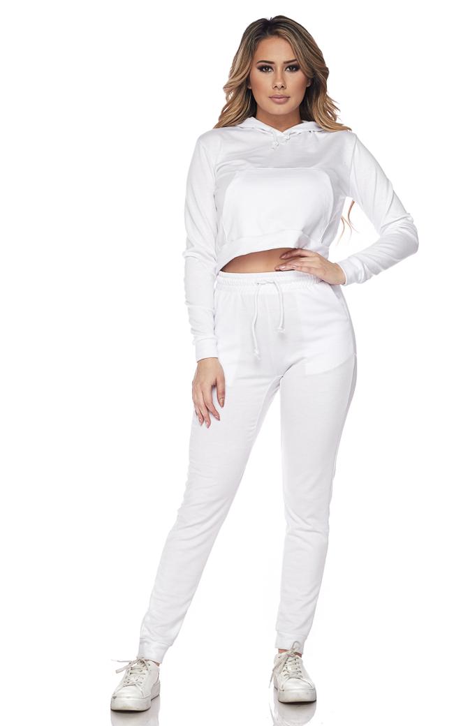 Crop Hoodie and High Waisted Joggers - White – SohoGirl.com