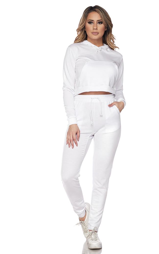Crop Hoodie and High Waisted Joggers - White – SohoGirl.com