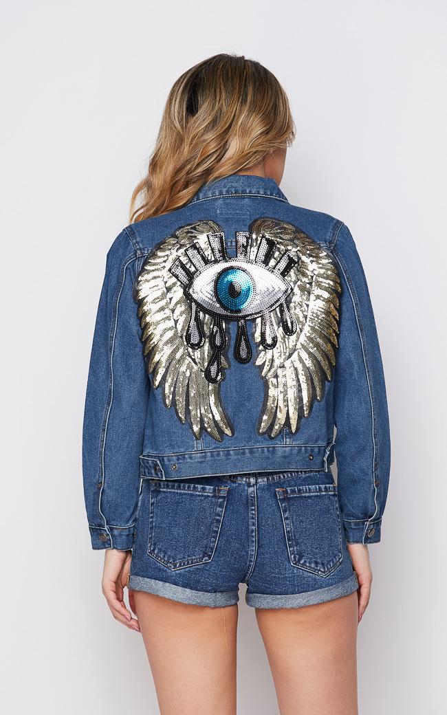 Evil Eye Sequin Patch Denim Jacket – SohoGirl.com