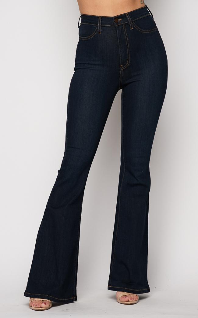 Vibrant Bell Bottom High Waist Jeans - Dark Wash – SohoGirl.com
