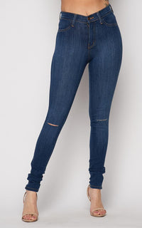 Vibrant Knee Slit High Rise Jeans in Medium Wash (Plus Sizes Available ...