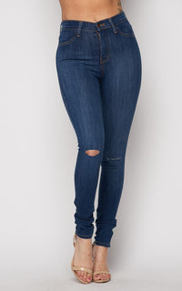 Vibrant Knee Slit High Rise Jeans in Medium Wash (Plus Sizes Available ...
