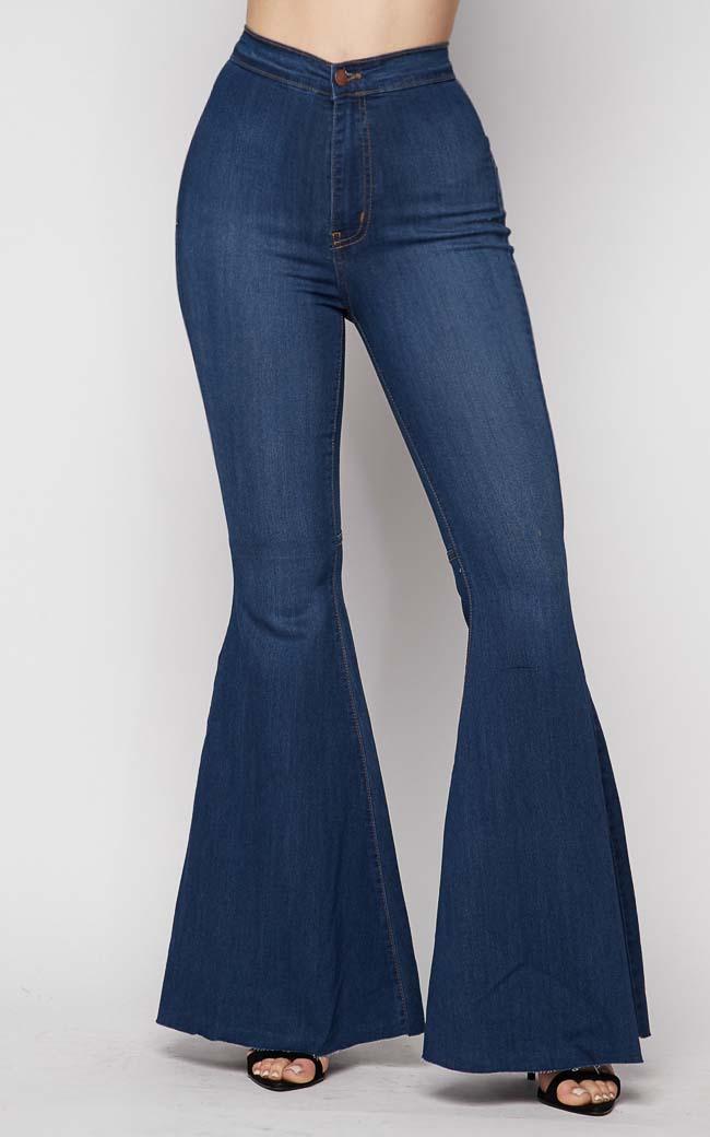 Vibrant Super Flare Bell Bottom Jeans in Medium Wash (1-3XL) | SohoGirl.com