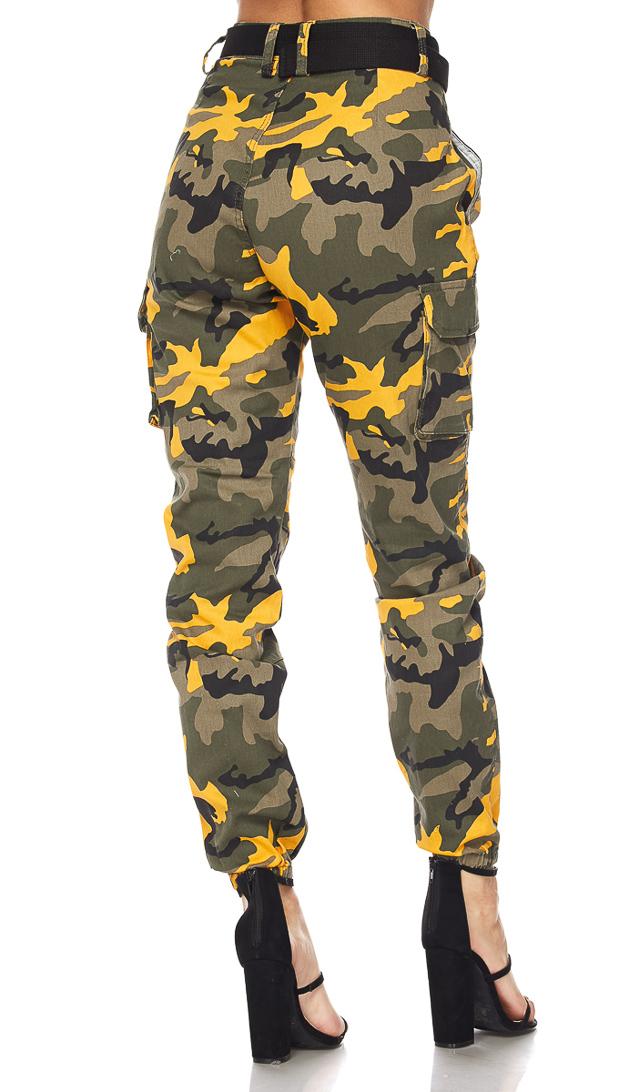 Belted Yellow Camouflage Cargo Jogger Pants (S-XL) – SohoGirl.com