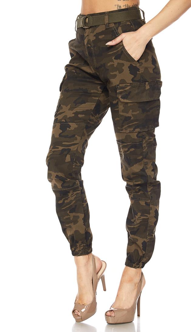 Belted Olive Camouflage Cargo Jogger Pants (S-XXXL) – SohoGirl.com