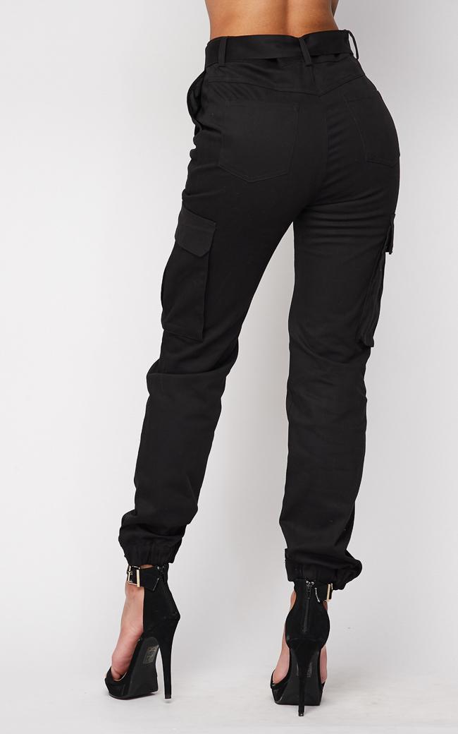 Belted High Waist Cargo Jogger Pants - Black – SohoGirl.com