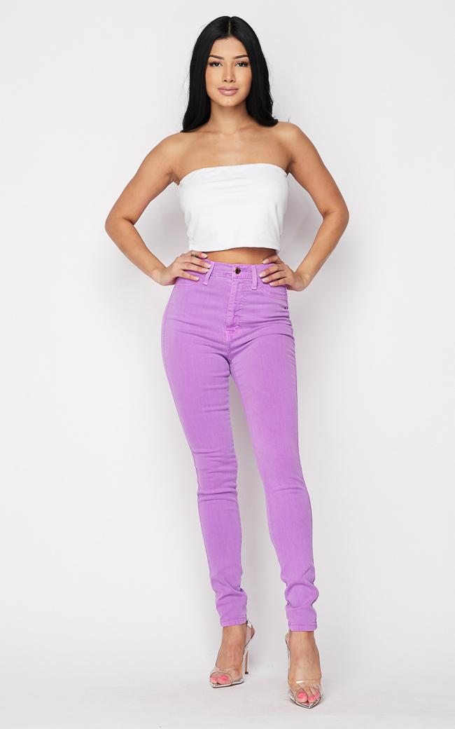 Vibrant High Waisted Super Stretch Skinny Jeans In Purple 