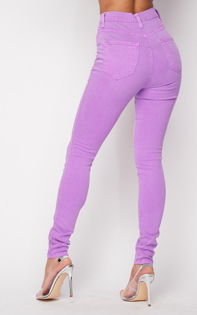 Vibrant High Waisted Super Stretch Skinny Jeans In Purple 