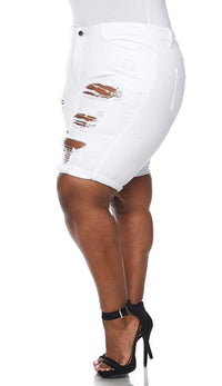 white distressed bermuda shorts