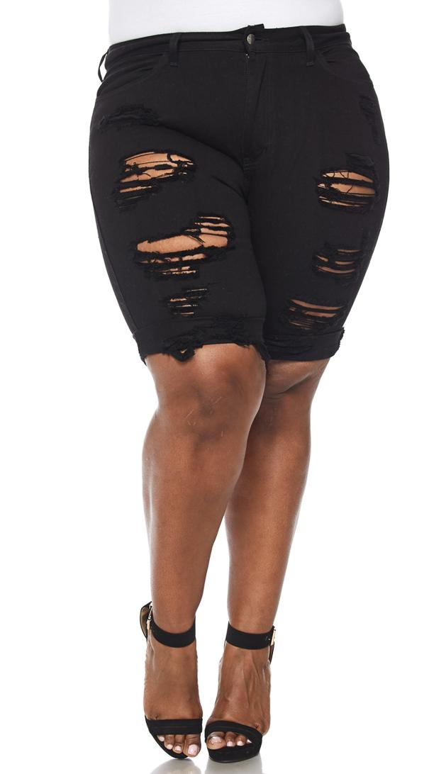 Plus Size Solid Black High Waisted Bermuda Shorts | SohoGirl.com